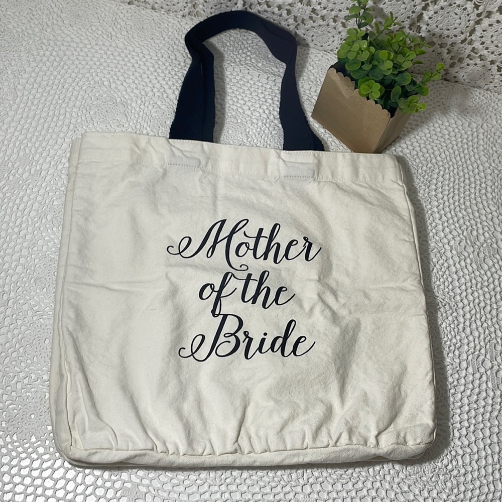 Mother of the Bride Canvas Tote Bag in Cream with Black Handles